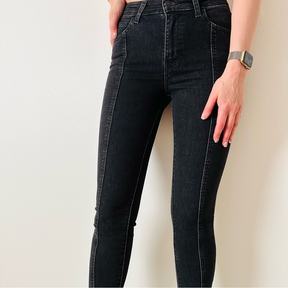 New Levi's 721 high rise skinny jeans black front slits - Picture 5 of 9